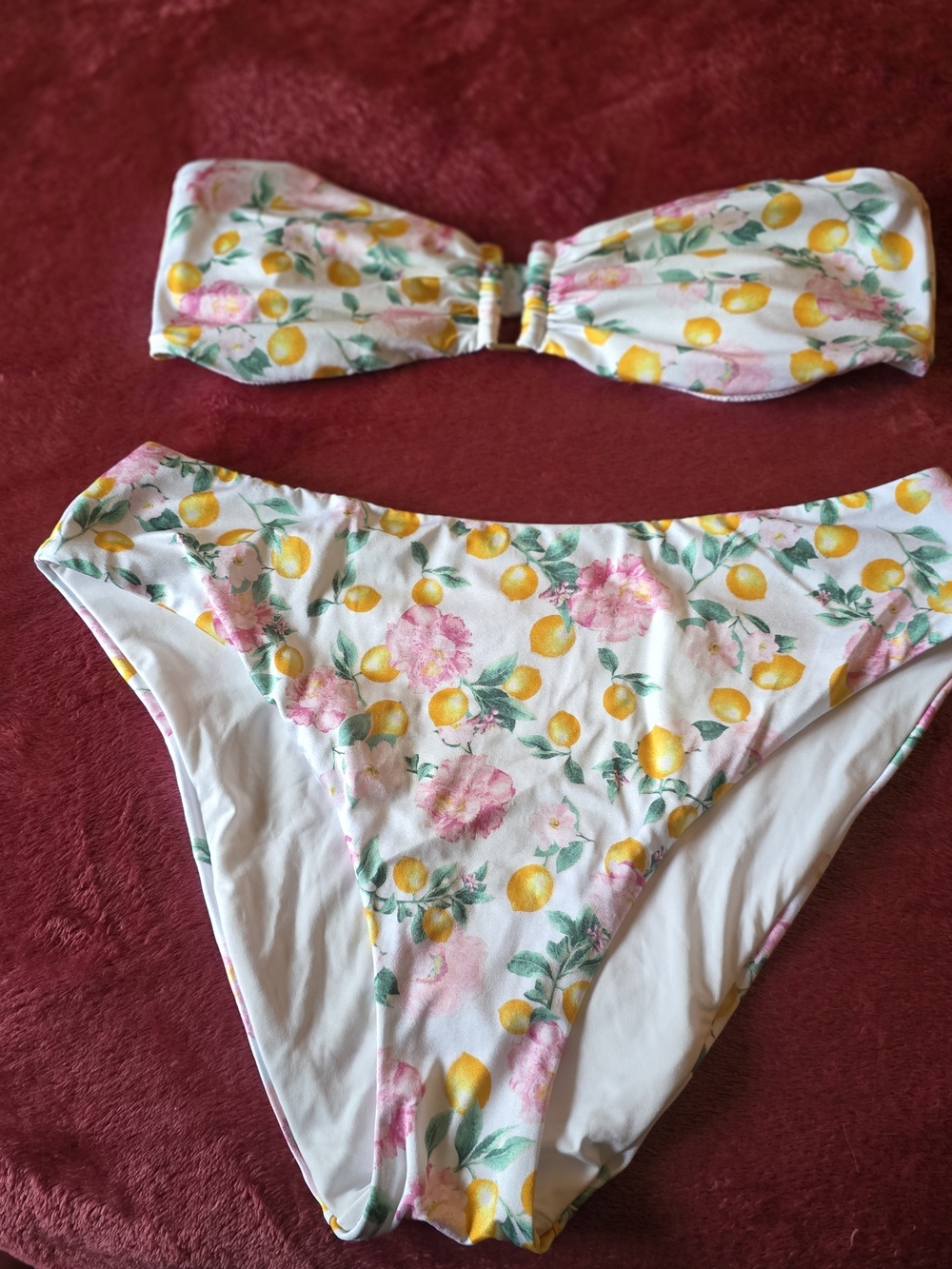 Victoria's Secret White Floral & Lemon Bandeau Bikini Set